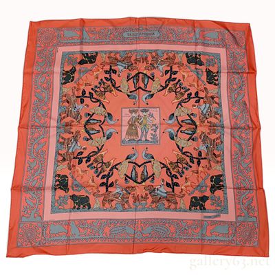 Sale Photo Thumbnail #45: A Vintage Hermes Early America Salmon Silk Carre 90 NWT