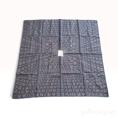 Sale Photo Thumbnail #245: Vintage Bvlgari Logomania Monogram Gray and Pink Silk Scarf 53 cm