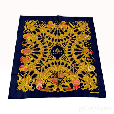Sale Photo Thumbnail #523: Vintage Hermes British Heraldry Blue Silk Carre 90