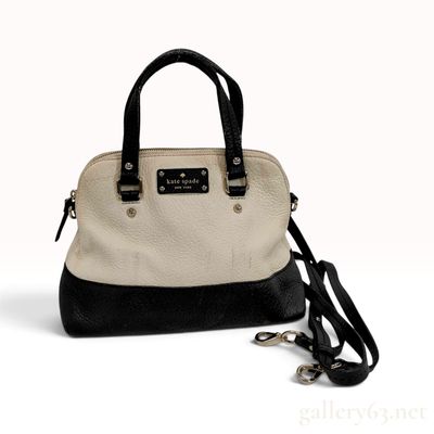 Sale Photo Thumbnail #616: Kate Spade New York Cream and Black Pebbled Leather Dome Satchel