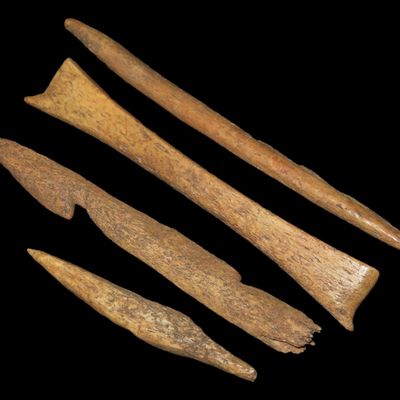 Sale Photo Thumbnail #465: Lot of 4 Alaskan Eskimo Bone Awls and Harpoon Tip, Alaska