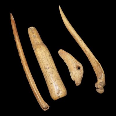 Sale Photo Thumbnail #474: Lot of Alaskan Eskimo Bone Tools and Pendant