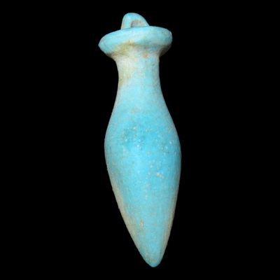 Sale Photo Thumbnail #293: 1 5/8" Egyptian Blue Stone Wadj (Papyrus) Amulet, Representing Youth and Physical Health