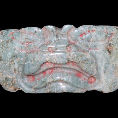Sale Photo Thumbnail #338: 6 1/8" Pre-Columbian Olmec Mask, Mexico, Made of Greenish Hardstone