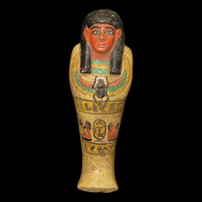 Sale Photo Thumbnail #284: 3 7/8" Egyptian Ushabti, Yellow, Green, and Red