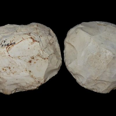 Sale Photo Thumbnail #475: Lot of 2 Flint Pecking Tools, Kansas, Both from Same Site