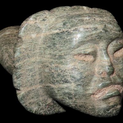Sale Photo Thumbnail #337: 4 1/4" Pre-Columbian Phallic Fertility God Figurine, Mexico, Made of Colorful Green Hardstone Material