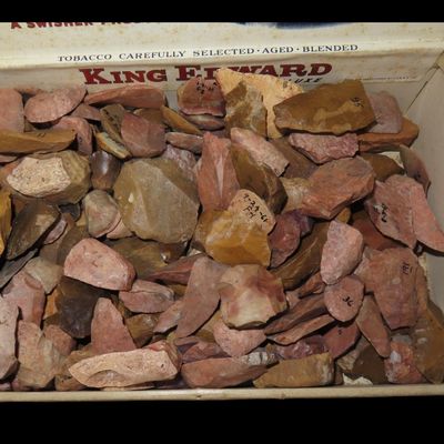 Sale Photo Thumbnail #494: Box Full of Mandan Thumb Scrapers, Found in the Dakotas