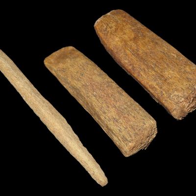 Sale Photo Thumbnail #454: Lot of Mandan Tools, 2 Bone Adzes and Bone Awl, Dakotas