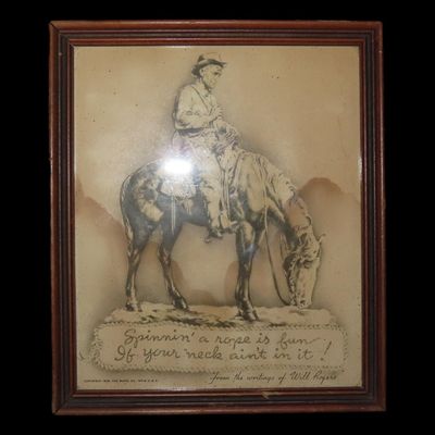 Sale Photo Thumbnail #607: 5 1/2" x 6 1/2" Framed Will Rogers Artwork, Original 1930s Frame