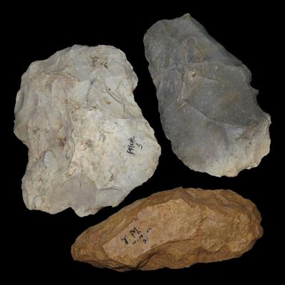 Sale Photo Thumbnail #473: Lot of 3 Flint Tools, 2 Adzes and Flint Axe
