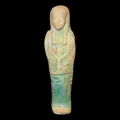 Sale Photo Thumbnail #291: 5 1/2" Egyptian Object with Winged Pharaoh on the Chest, New Kingdom, 1550-1069 BC
