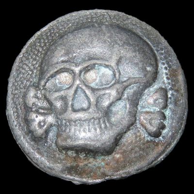 Sale Photo Thumbnail #315: WWII German S.S. Skull Button, Maker's Mark on Back
