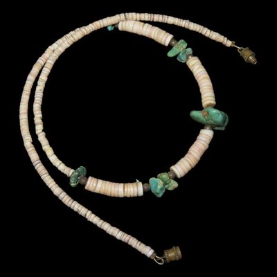 Sale Photo Thumbnail #402: Strand of Shell Beads with Turquoise Pendants