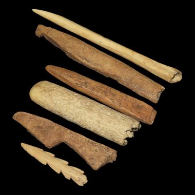 Sale Photo Thumbnail #468: Lot of 6 Alaskan Eskimo Bone Tools, Awls, and Harpoon Tips