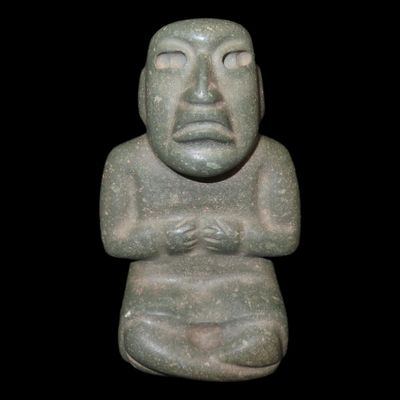 Sale Photo Thumbnail #339: 5 1/8" x 3 1/8" Pre-Columbian Stone Zapotec Deity Figure, Guerrero Mexico, Made of Greenish Hardstone Material
