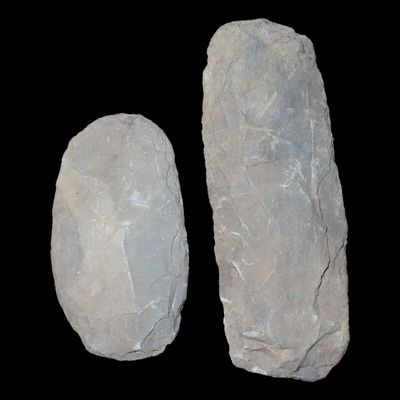 Sale Photo Thumbnail #550: Lot of 2 Slate Preforms, Celt / Gorget Forms, Indiana