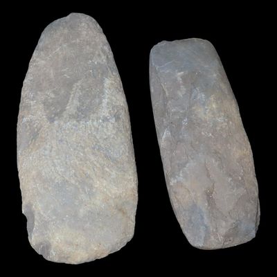 Sale Photo Thumbnail #549: Lot of 2 Slate Preforms, Celt / Gorget Forms, Indiana