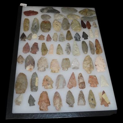 Sale Photo Thumbnail #407: 12" x 18" Riker Frame of Miscellaneous Points and Blades, Missouri and Kansas