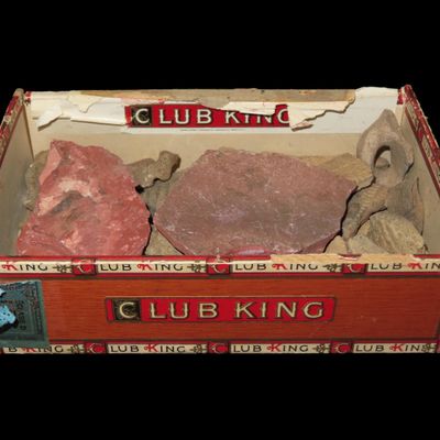 Sale Photo Thumbnail #447: Box of Pottery Shards and 2 Pieces of Catlinite, Kansas