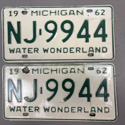 Pair 1962 Michigan NJ9944 License Plates