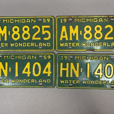 Pair 1959 Water Wonderland Michigan License Plates