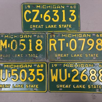 Lot of 5 1968 Michigan Great Lakes State Plates