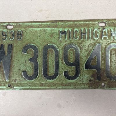 1938 Michigan W30940 Vintage License Plate