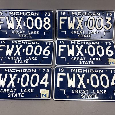 Lot 6 1973 Pair & Consecutive Michigan Plates