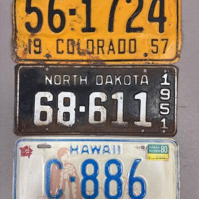Lot of 3 Hawaii North Dakota Colorado Plates