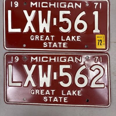 Pair 1971 Michigan Consecutive License Plates