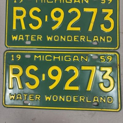 Pair 1959 Michigan Water Wonderland License Plates