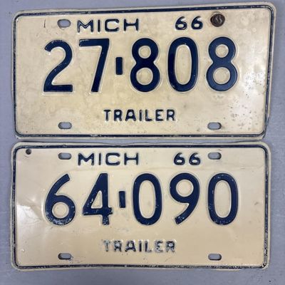Pair 1966 Michigan Trailer Vintage License Plates