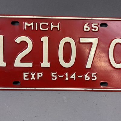 1965 Michigan 12107C Exp 5-14-65 License Plate
