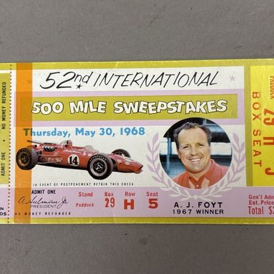 1968 52nd International Indy 500 Mile Ticket