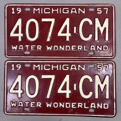 Pair of 1957 Michigan 4074-CM License Plates