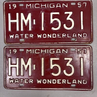 Pair of 1957 Michigan HM-1531 License Plates