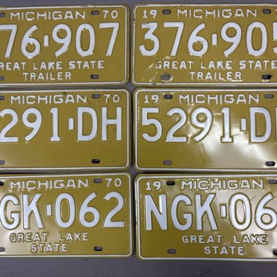 6 1970 Michigan Great Lakes State License Plates