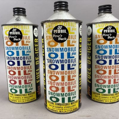 Lot 3 Pyroil Snowmobile Oil Plus 32oz Cone Top Can