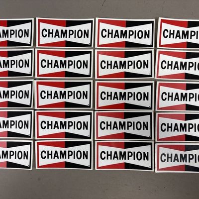 Lot 20 Champion Spark Plug Gas Oil 4"x2" Stickers