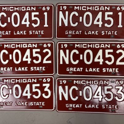 3 Pairs 1969 Consecutive Michigan License Plates