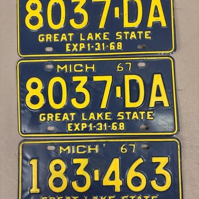 Lot 3 1967 Michigan Exp 1-31-68 License Plates