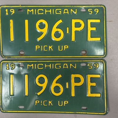 Pair 1959 Michigan Pickup 1196-PE License Plates