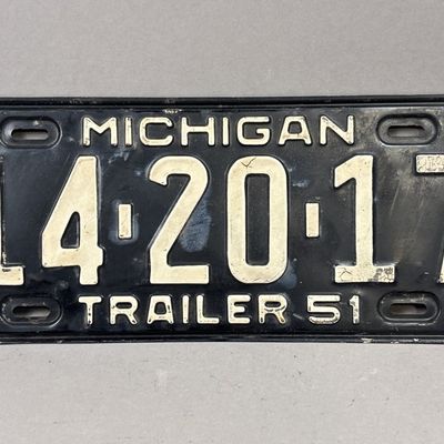 1951 Michigan Trailer 14-20-17 License Plate