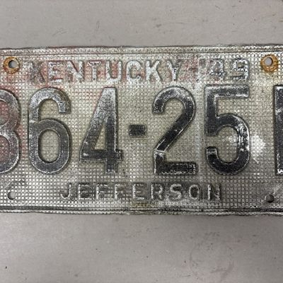 1949 Kentucky Jefferson 364-251 License Plate