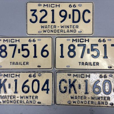 Lot of 5 1966 Michigan Trailer License Plates