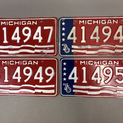 4 1976-78 Consecutive Michigan License Plates