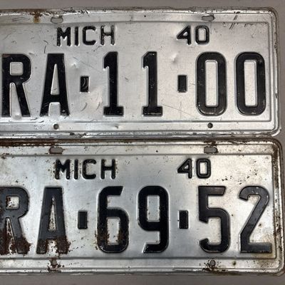 Pair 1940 Michigan RA1100 RA6952 License Plates