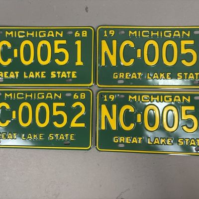 2 Pairs 1968 Consecutive Michigan License Plates