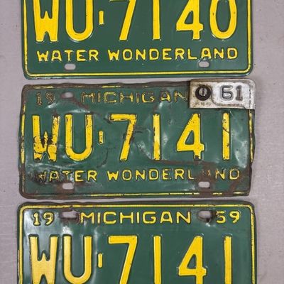 Lot of 3 1950/60s Michigan Plates w/ Renewal Tags